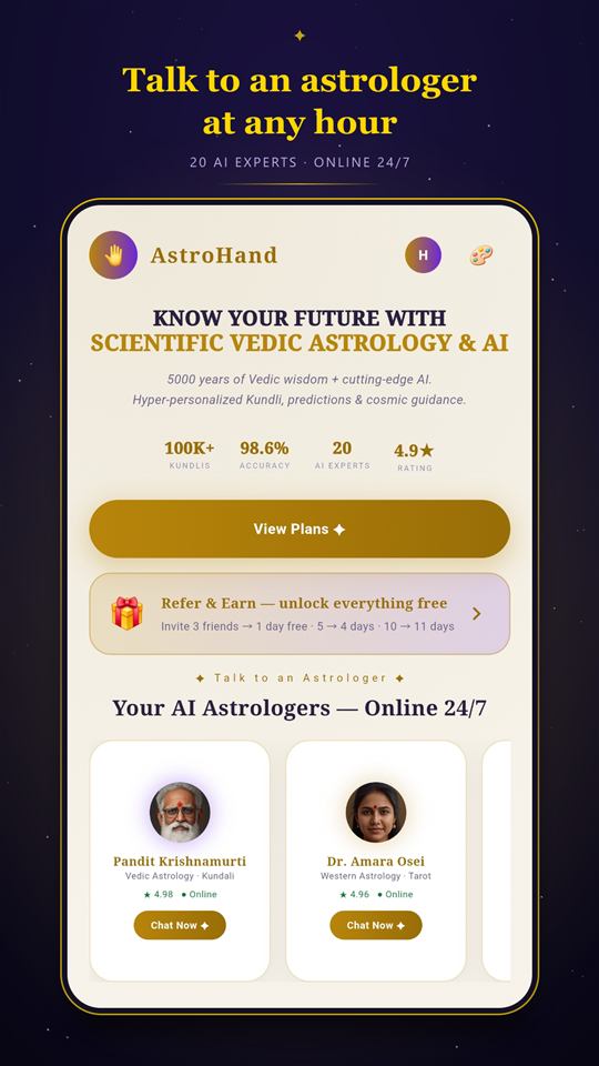AstroHand home screen with all astrology tools
